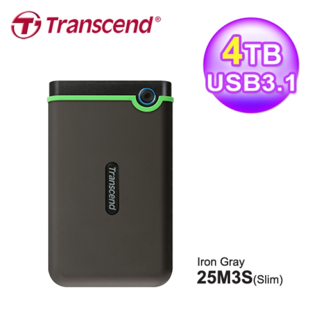 Transcend 創見】4TB 薄型行動硬碟TS4TSJ25M3S 鐵灰色- PChome 24h購物