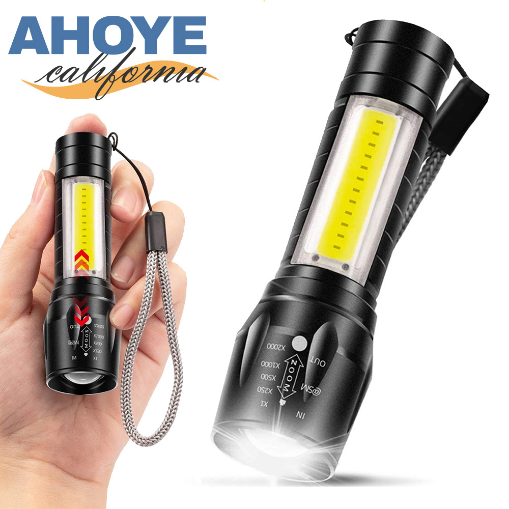 【Ahoye】XPE+COB防潑水變焦迷你手電筒 (USB充電款) 露營燈
