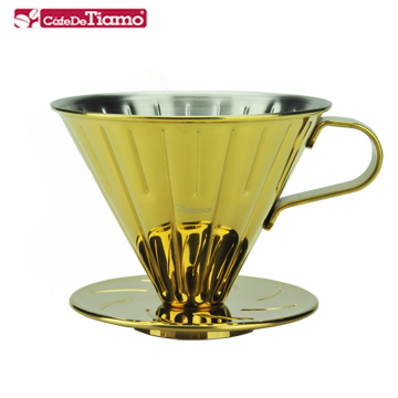 Tiamo 0916 V02不鏽鋼咖啡濾杯組1-4人附濾紙量匙-鈦金色(HG5034GD)