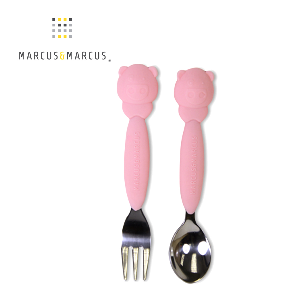 MARCUS＆MARCUS 動物樂園不鏽鋼叉匙餐具組-粉紅豬