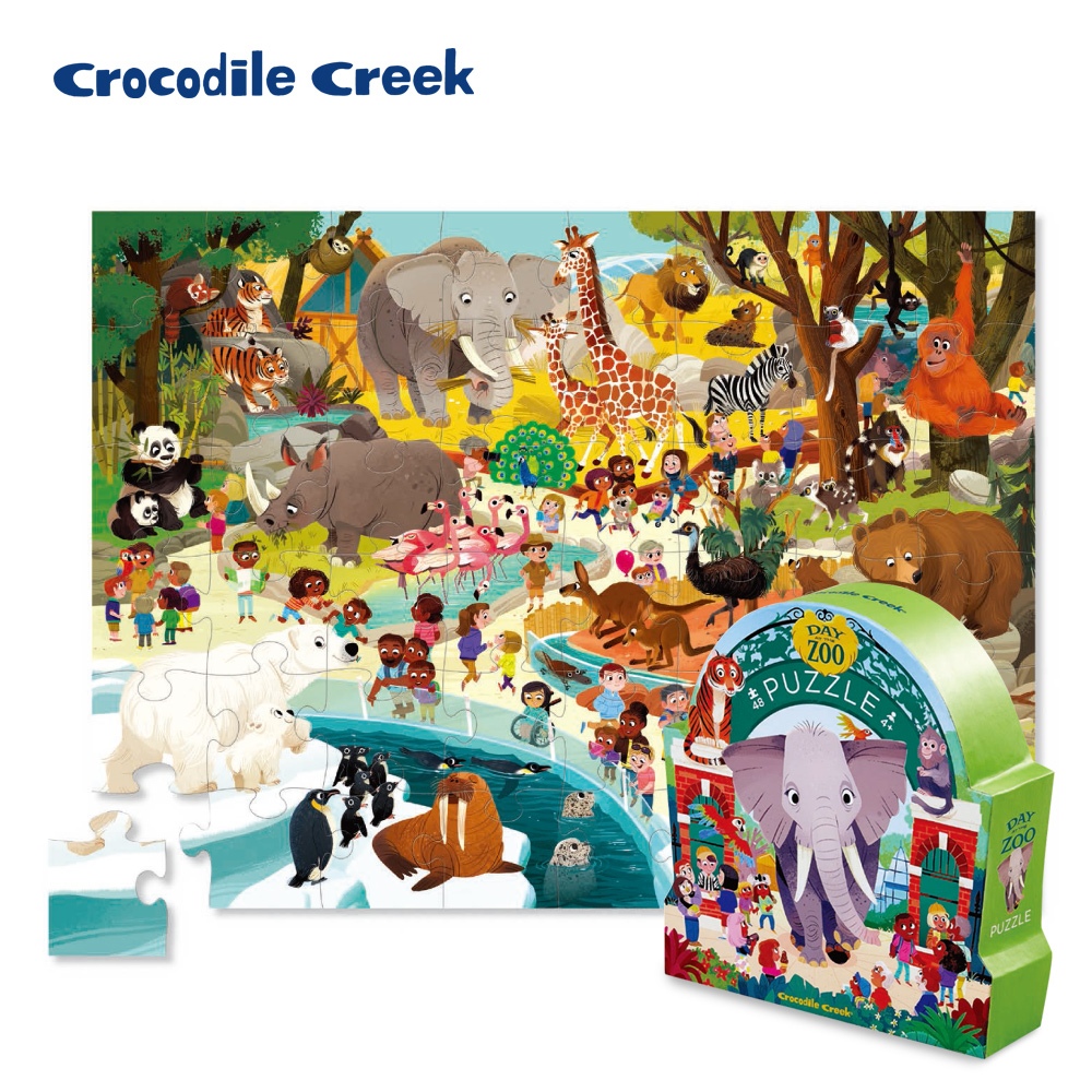 【美國Crocodile Creek】 博物館造型盒學習拼圖48片-動物園