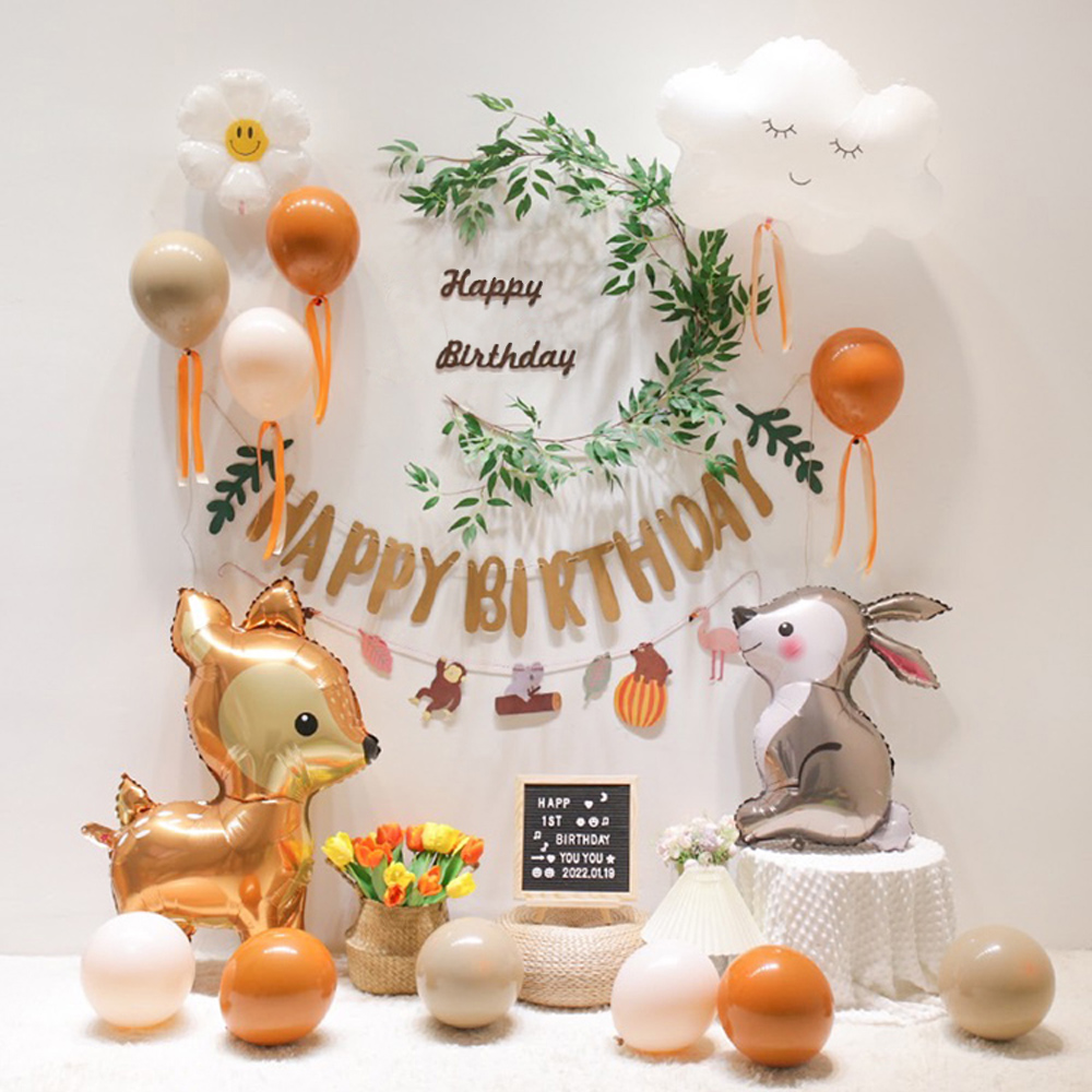 莫蘭迪兔子生日氣球套餐組(派對氣球/生日佈置)