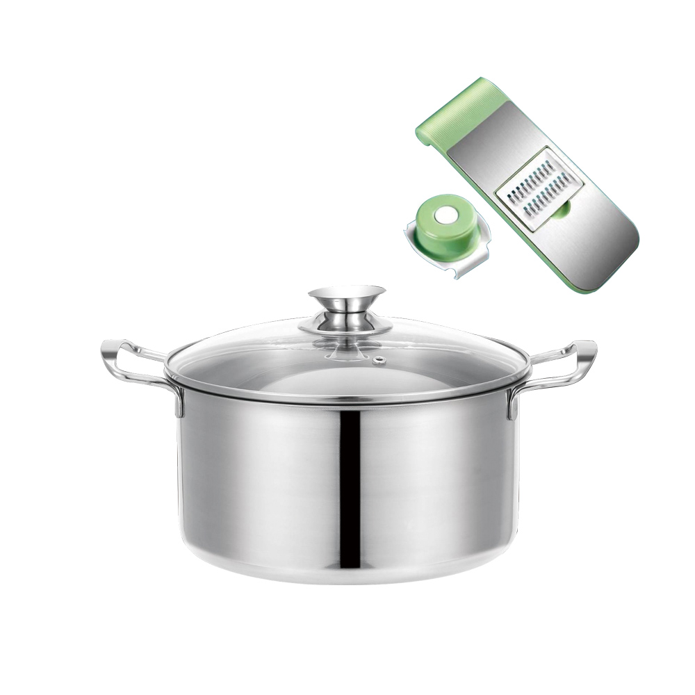 【鵝頭牌】304原味料理湯鍋CI-2628A+多功能不鏽鋼護手切菜器