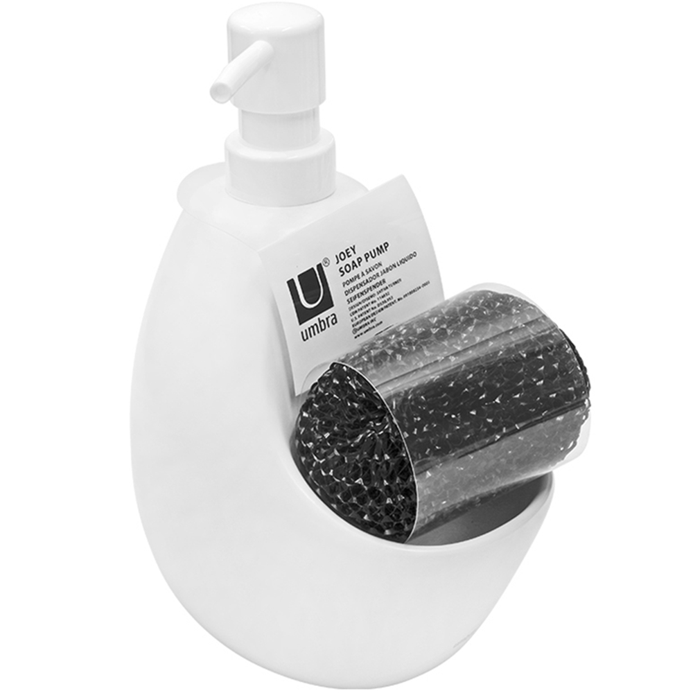 加拿大umbra陶瓷Joey專利設計2合1按壓式洗潔精給皂器+肥皂架含沐浴刷330750-660白色(591ml)