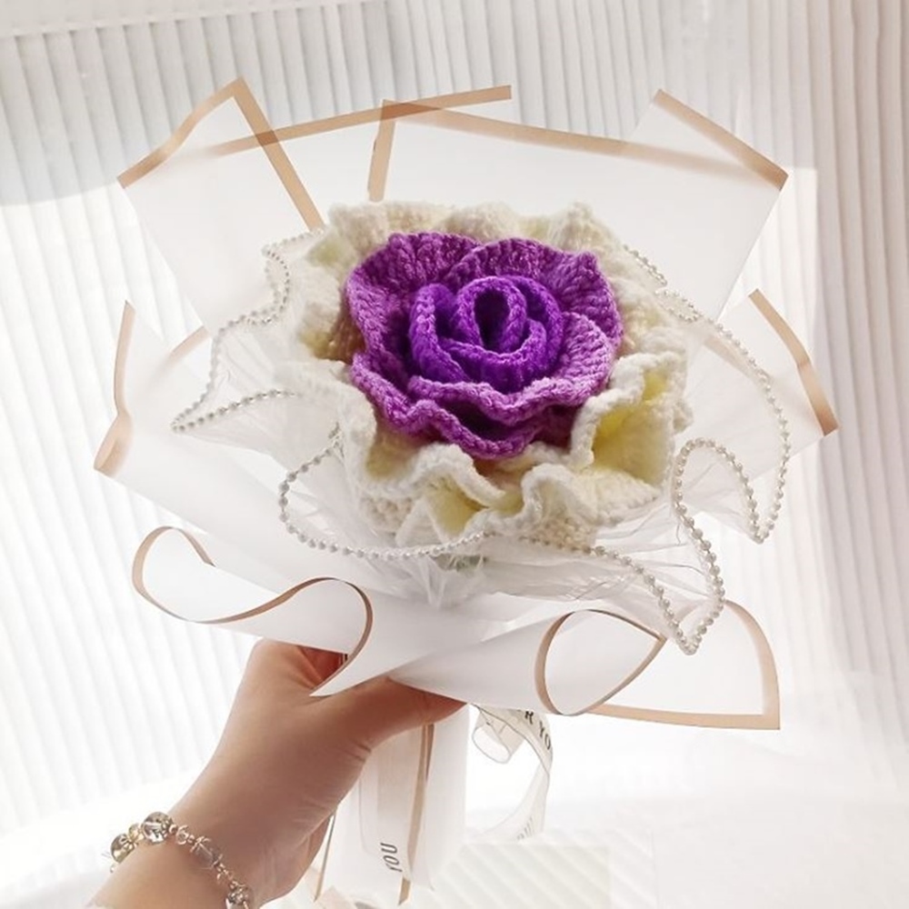 手工編織鉤針毛線送禮玫瑰花束-漸變紫