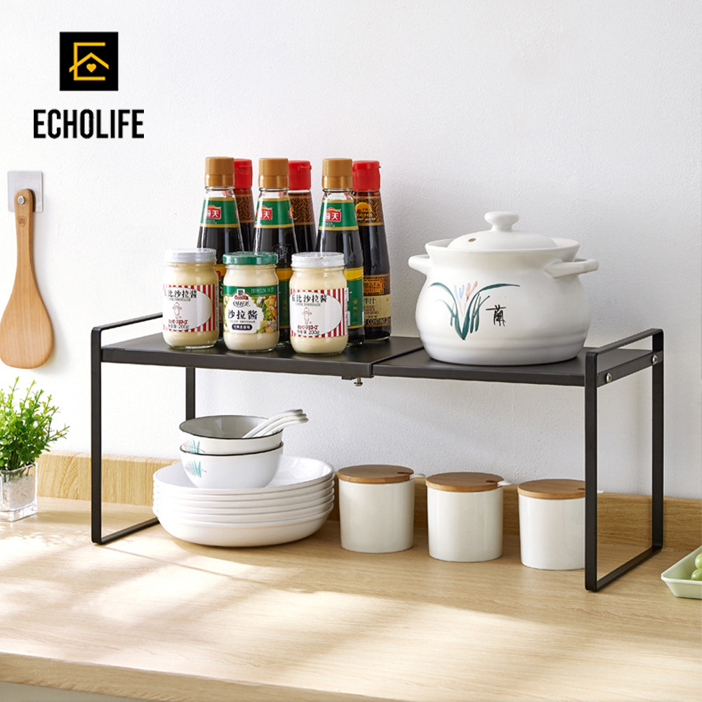 【Echolife】可伸縮分層架 下水槽 廚房收納 雙層 可調節置物架 整理架
