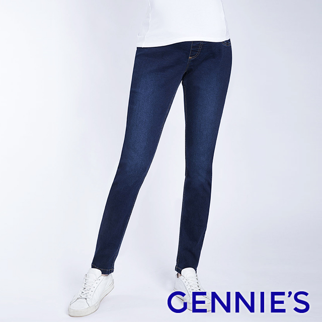 Gennies奇妮 彈力刷色窄管牛仔褲(深藍T4H19)