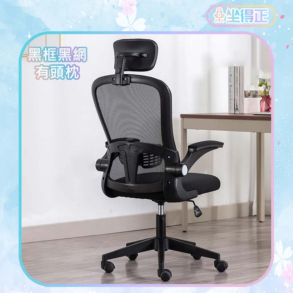 《坐得正》OA250BKP 黑框黑網+頭枕 辦公椅 電腦椅 人體工學椅 升降椅 電競椅 旋轉椅