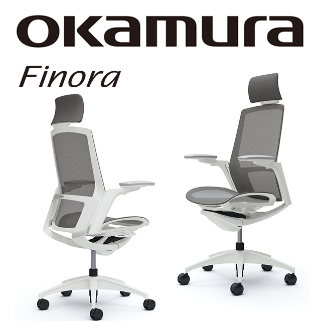 【日本OKAMURA】Finora 人體工學概念椅(白框)(網座)(中灰色)