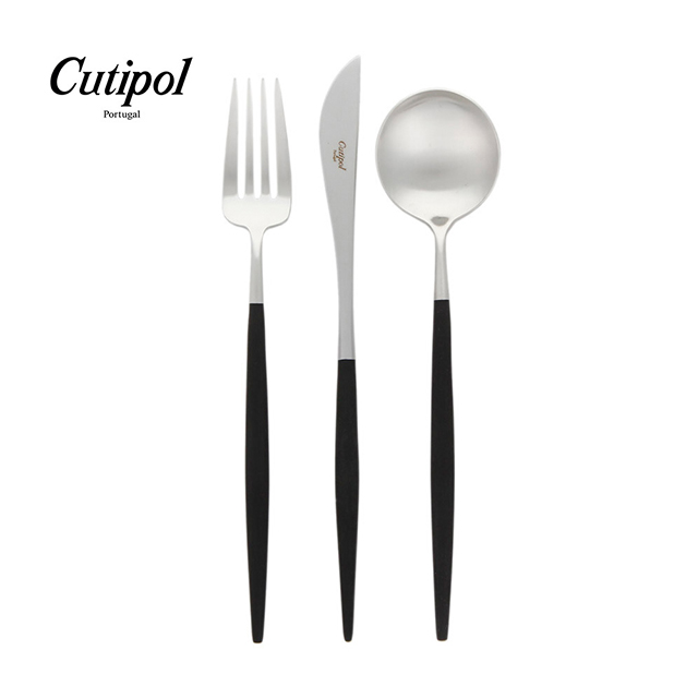葡萄牙Cutipol-GOA系列-黑柄霧面不銹鋼-21.5cm主餐刀叉匙-3件組