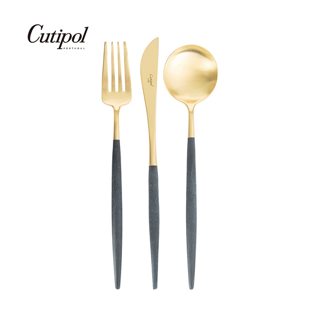 葡萄牙Cutipol-GOA系列-藍金霧面不銹鋼-21.5cm主餐刀叉匙-3件組