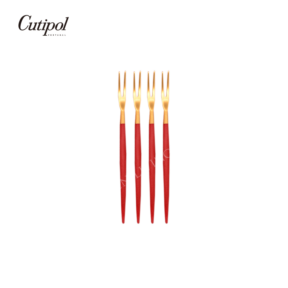 葡萄牙Cutipol GOA 系列-紅金霧面不銹鋼-11.5cm水果小叉(四入組)