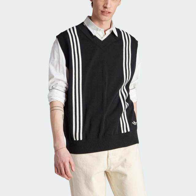 Adidas Hack Knt Vest [HZ0713 男 針織 背心 亞洲版 運動 休閒 V領 棉質 毛衣 黑白