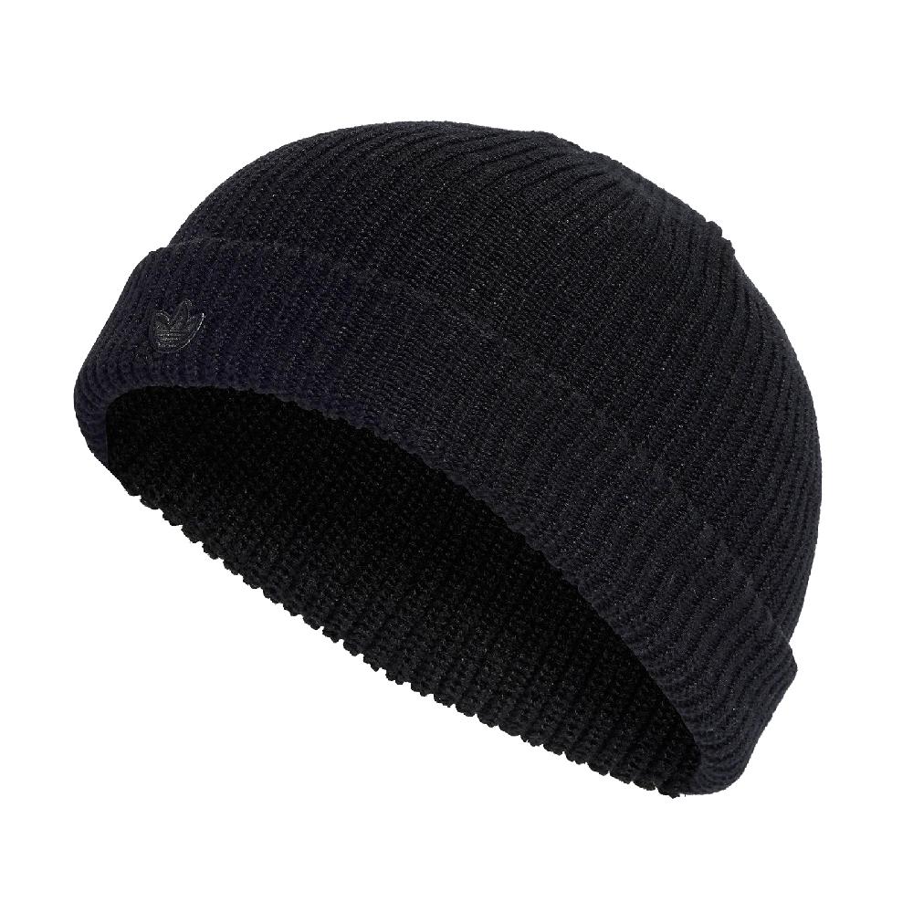 adidas 愛迪達 短毛帽 Adicolor 黑 全黑 反折 刺繡 帽子 毛帽 三葉草 IL8441