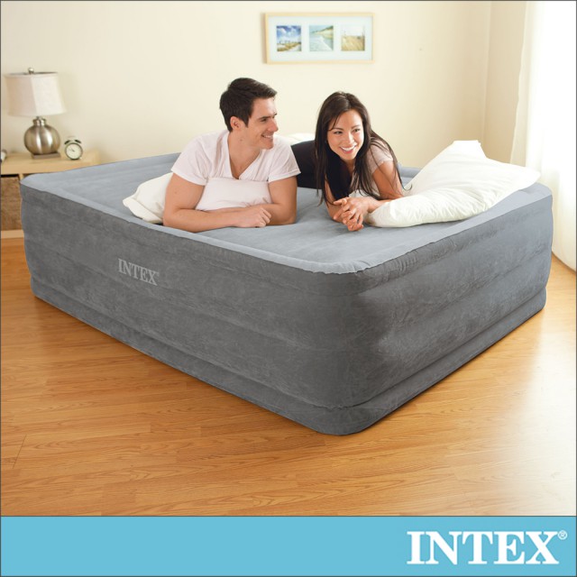 INTEX 豪華橫條特高雙氣室充氣床-152x203x高56cm(64417)
