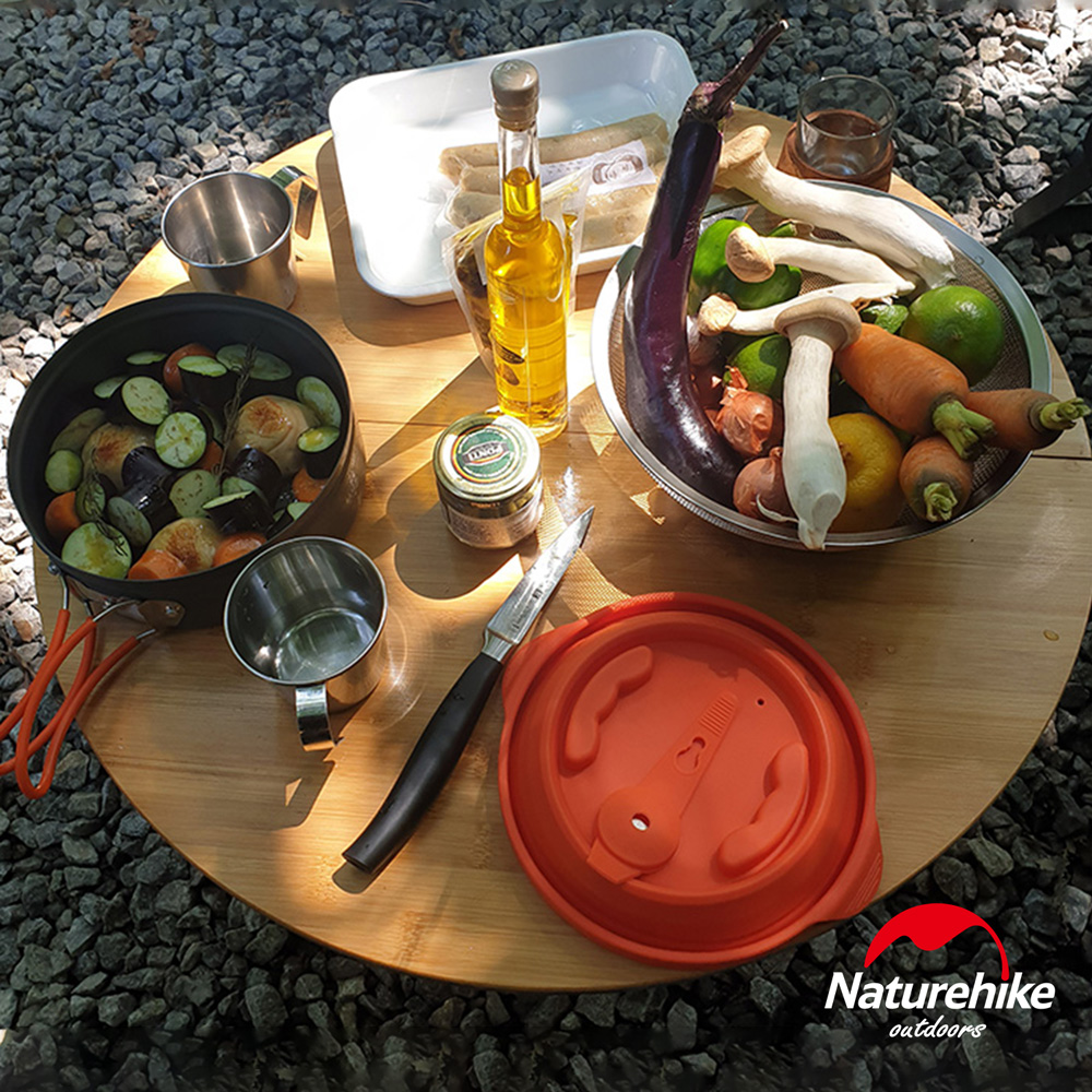 Naturehike 暮圓戶外休閒便攜可對折質感竹板圓桌 露營桌 餐桌 附收納袋