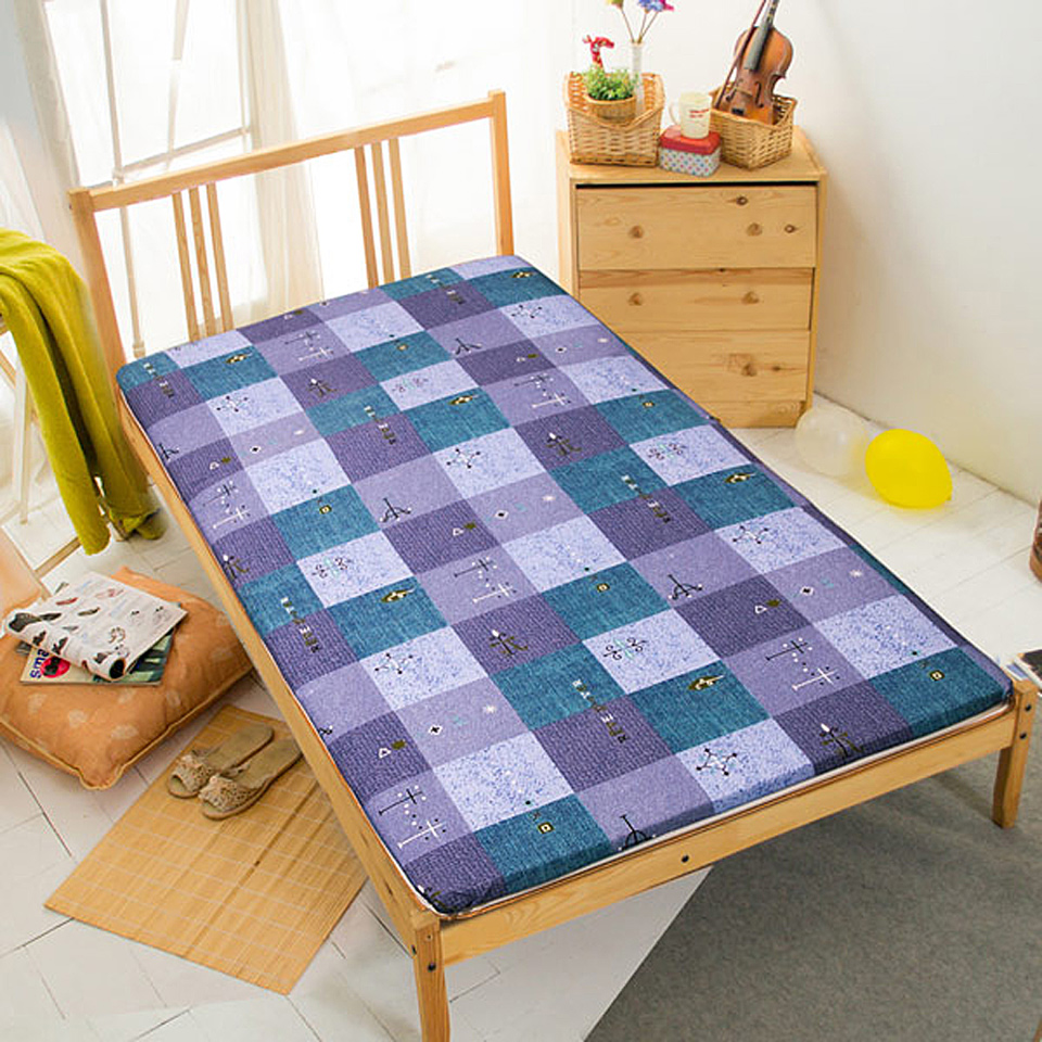 【Carolan】格子趣味-藍 冬夏兩用折疊床墊