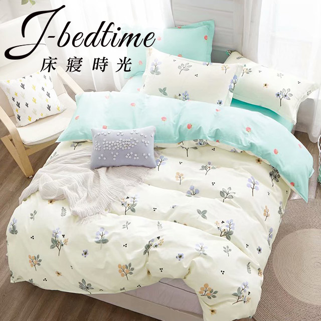 J Bedtime 台灣製雙人三件式特級純棉床包組 花蔓 米 Pchome 24h購物