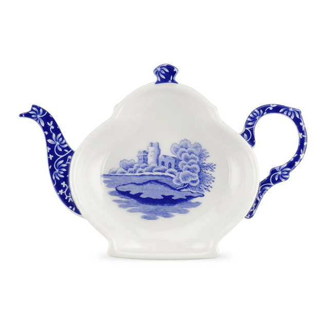 英國Spode-Blue Italian 典藏義大利藍系列-14cm茶壺造型茶包碟 (4入組)
