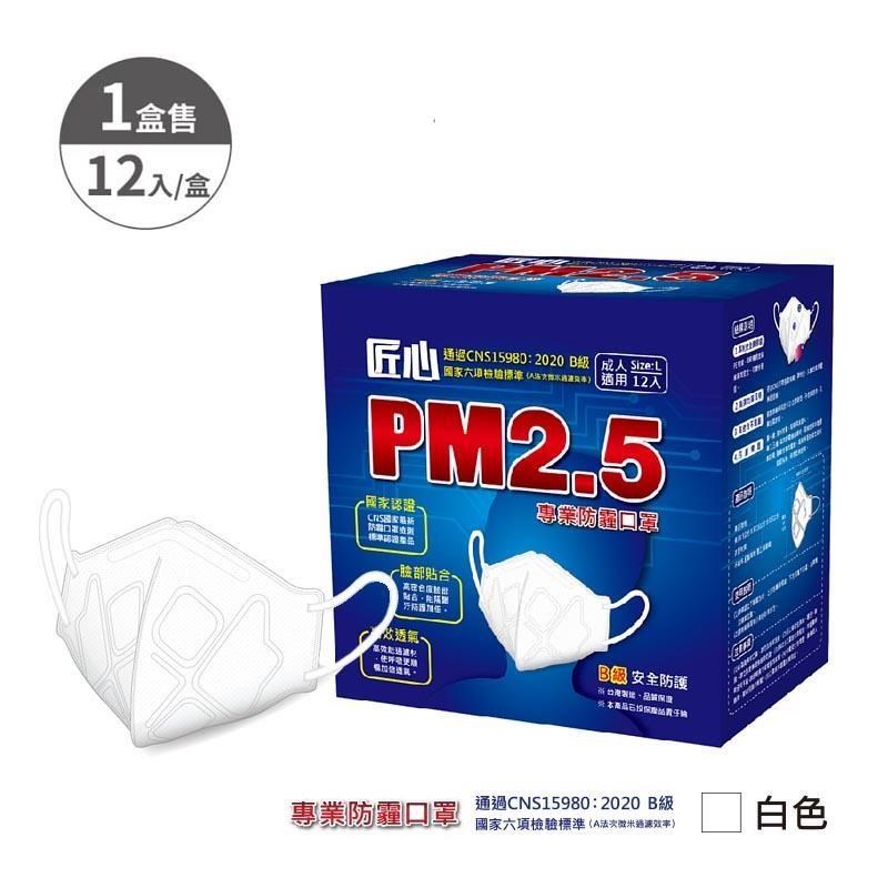 【匠心】PM2.5 新B級 防霾口罩-成人 L尺寸-12入/盒 (白色)