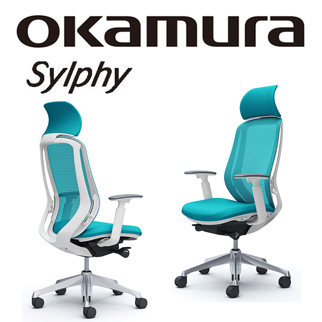 【日本OKAMURA】Sylphy 人體工學概念椅(白框)(湖水藍色)