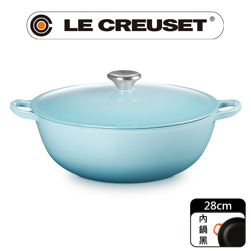LE CREUSET-琺瑯鑄鐵鍋媽咪鍋 28cm (水漾藍-鋼頭-內鍋黑)