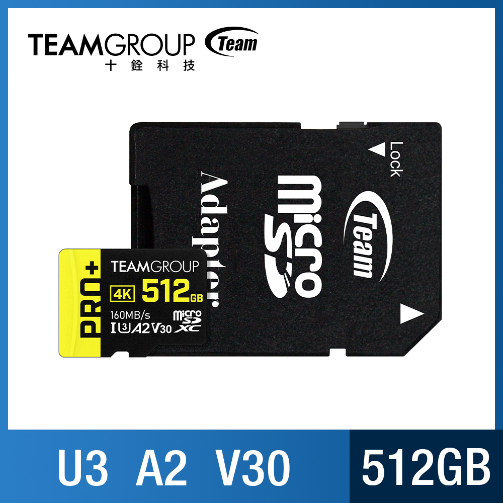 TEAM 十銓 PRO+ MicroSDXC 512GB UHS-I U3 A2 V30 記憶卡 (含轉卡+終身保固)