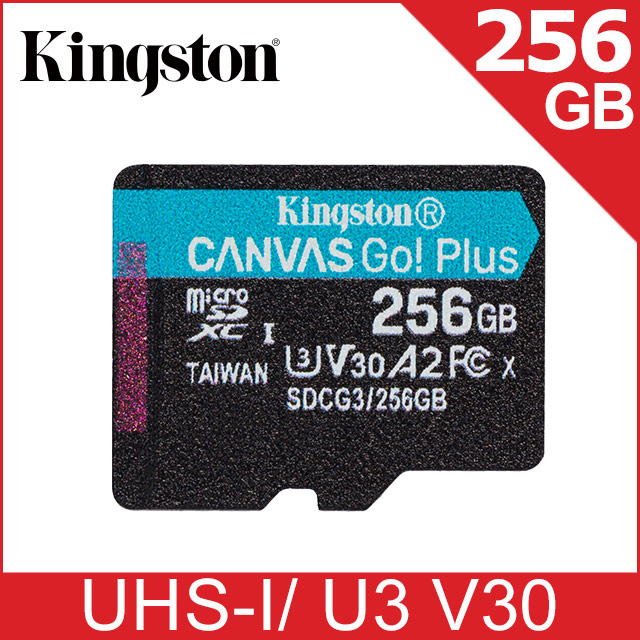 金士頓 Kingston Canvas GO! Plus microSDXC UHS-I (U3)(V30)(A2) 256GB 記憶卡 (SDCG3/256GB)