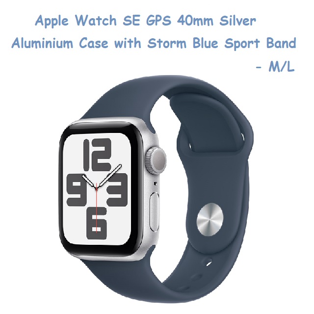 Apple Watch SE GPS 40mm Silver Aluminium Case with Storm Blue Sport Band - M/L
