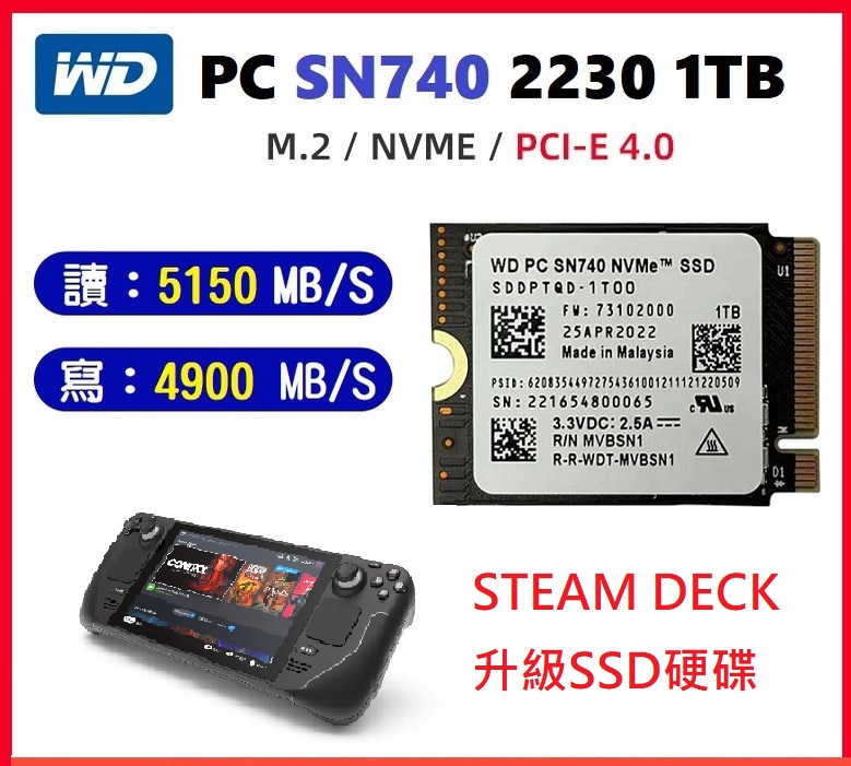 WD SN740 NVMe1TB M.2 2230 SSD deck steam