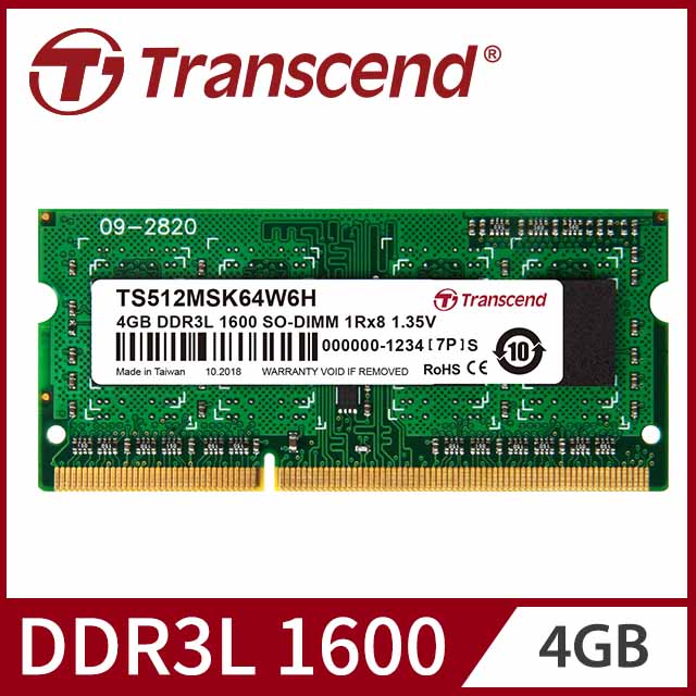 Transcend 創見 4GB TSRam DDR3L 1600 筆記型記憶體-低電壓1.35V (TS512MSK64W6H)