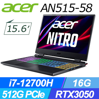 Intel 12代處理器▲RTX3050獨顯ACER Nitro5 AN515-58-76FW 黑i7-12700H ∥ RTX3050 ∥ 16G ∥ 512G PCIe