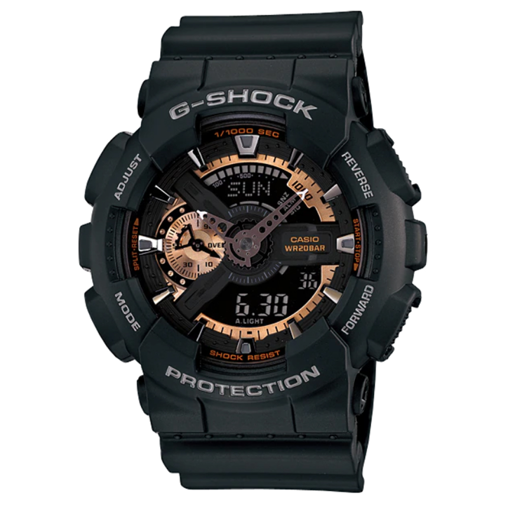 G-SHOCK 復古重機型裝置機械感雙顯運動錶-黑