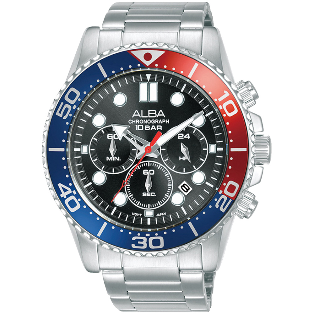 ALBA 雅柏 運動風潛水造型三眼計時手錶-45mm(AT3J35X1/VD53-X392R)