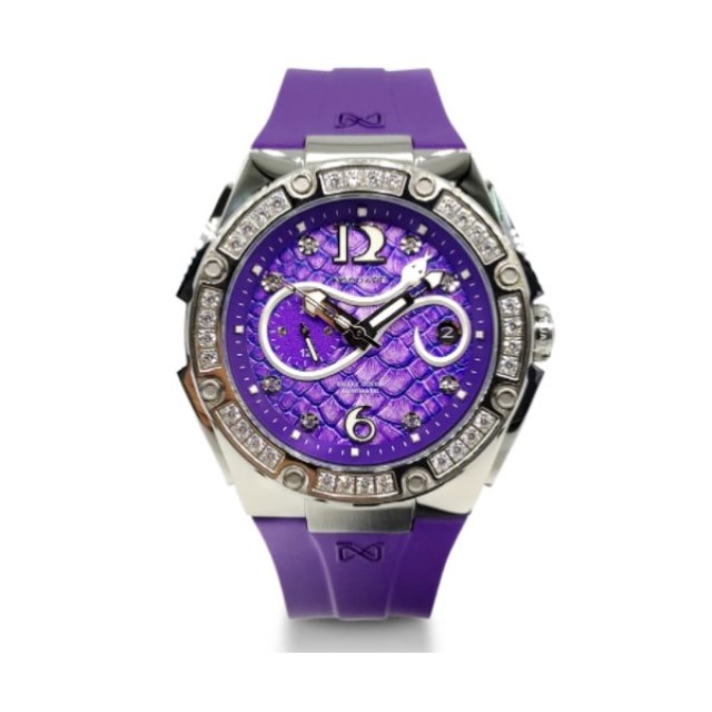 【NSQUARE】SNAKE QUEEN系列施華晶鑽時尚機械橡膠腕錶-魔幻紫/L0472-N48.7