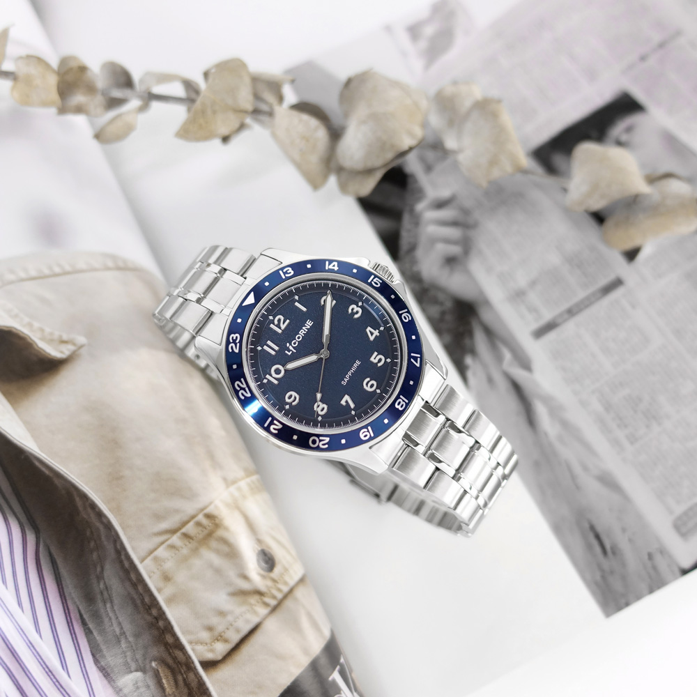 LICORNE 力抗 / LT161MWNA-N / 數字刻度 藍寶石水晶玻璃 夜光指針 不鏽鋼手錶 藍色 42mm