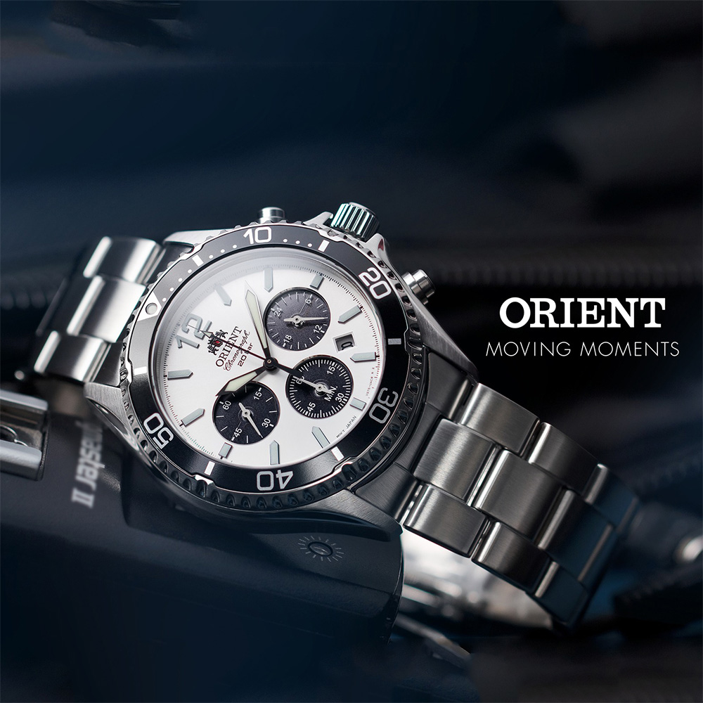 ORIENT 東方錶 Sports 熊貓錶 潛水風格太陽能三眼計時手錶-42.8mm(RA-TX0203S)