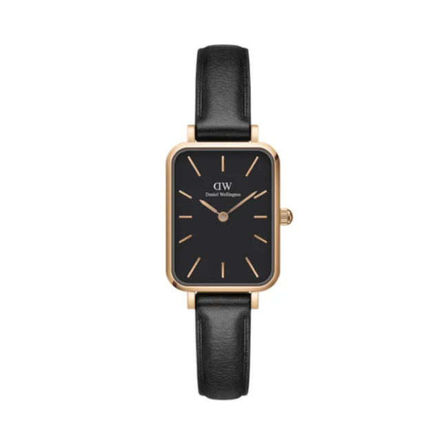 【Daniel Wellington】QUADRO PRESSED瑞典時尚品牌經典黑真皮方形腕錶-質感黑-20x26mm/DW00100435