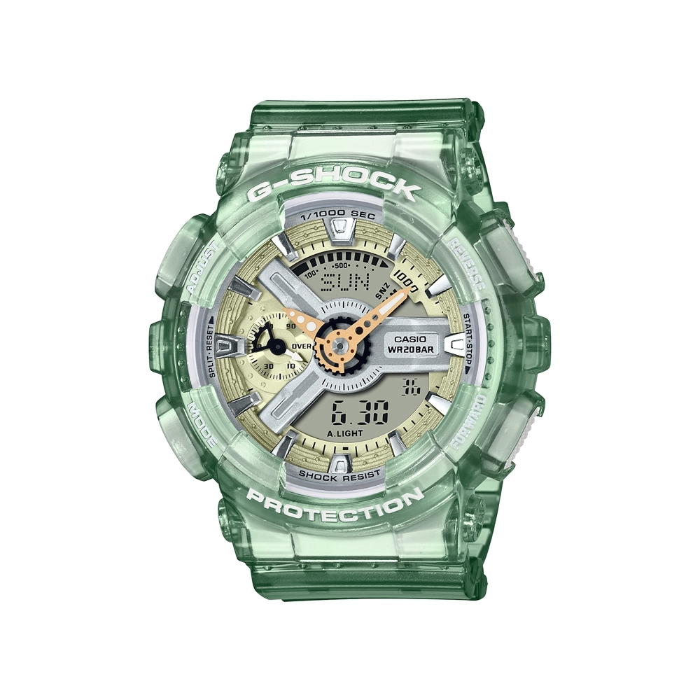 【CASIO 卡西歐】G-SHOCK 金屬光澤 半透明雙顯手錶-透綠_GMA-S110GS-3A_45.9mm