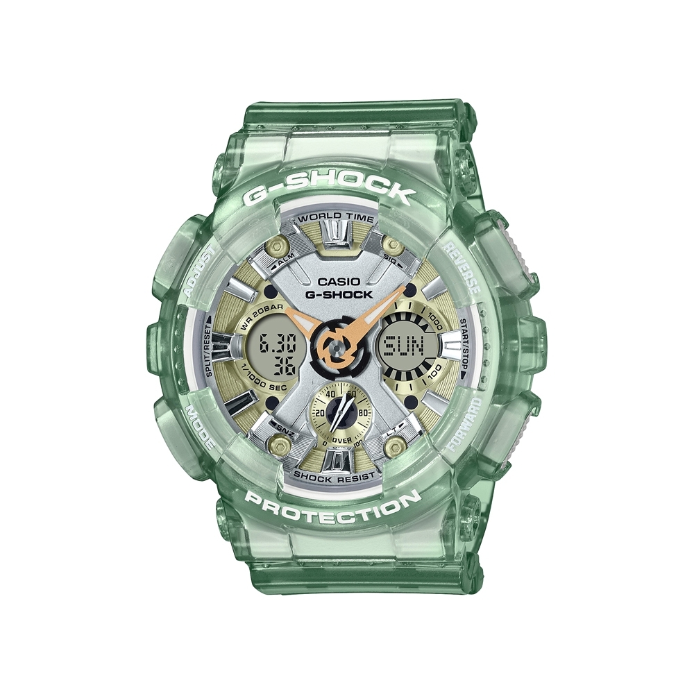 【CASIO 卡西歐】G-SHOCK 金屬光澤 半透明雙顯手錶-透綠_GMA-S120GS-3A_45.9mm