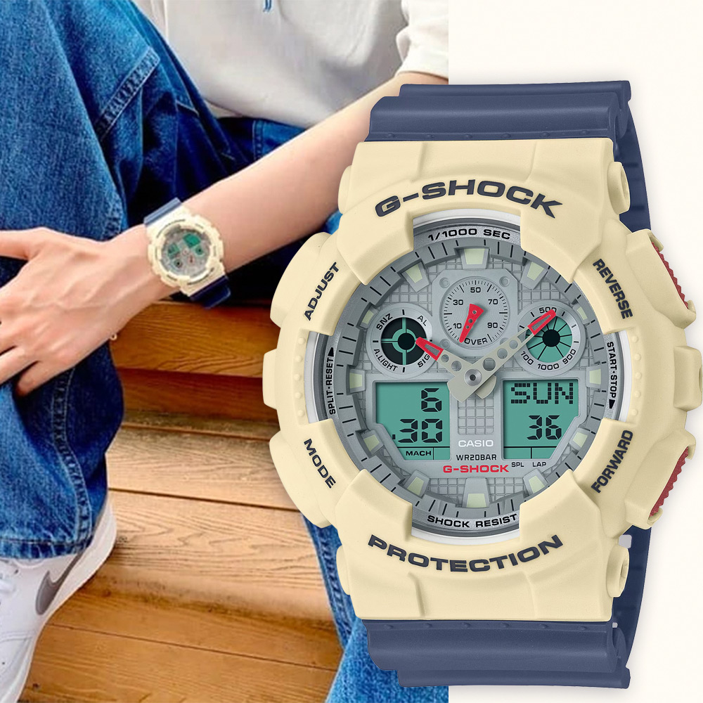 CASIO 卡西歐 G-SHOCK 復古色彩雙顯手錶(GA-100PC-7A2)