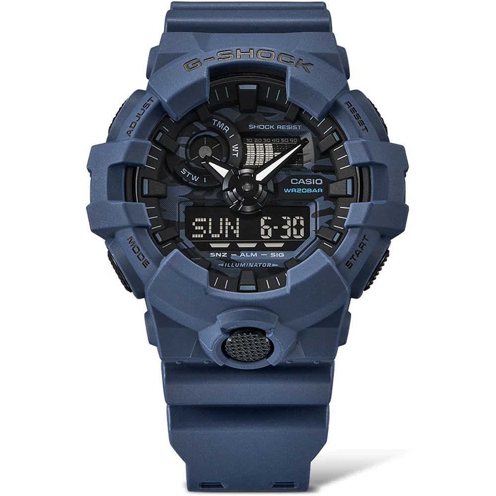 CASIO 卡西歐 G-SHOCK 城市迷彩 計時雙顯錶藍GA-700CA-2A