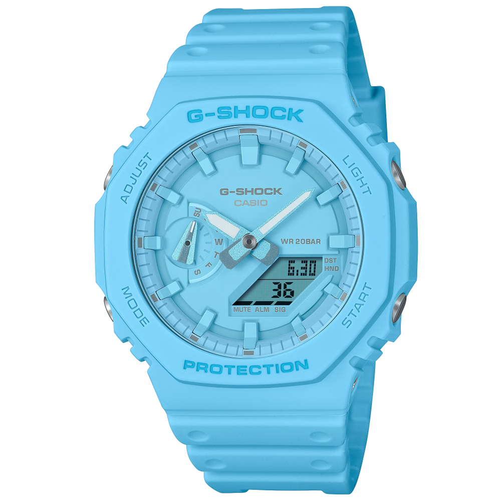 CASIO卡西歐 G-SHOCK 農家橡樹 單色美學 時尚雙顯腕錶-藍 GA-2100-2A2