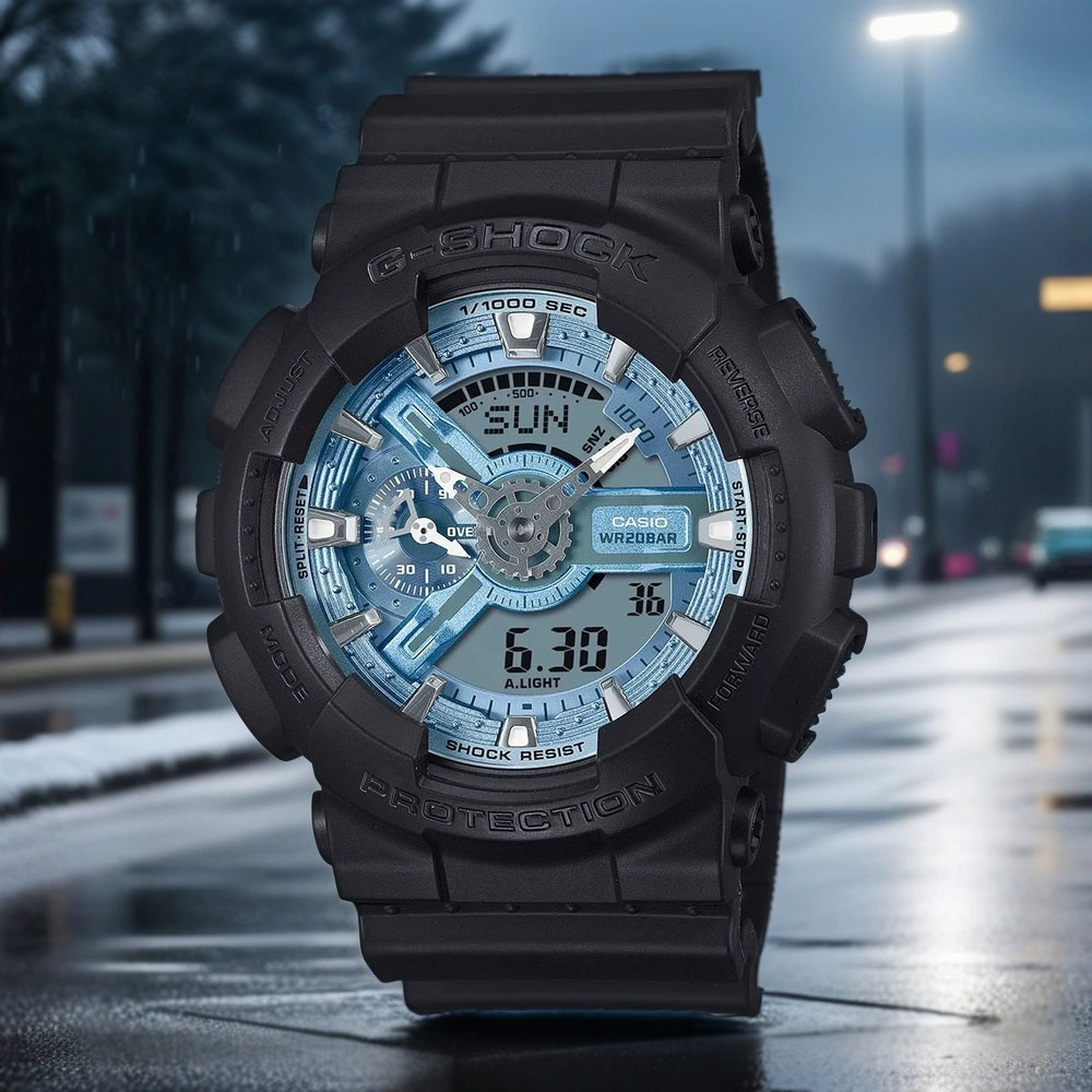 CASIO 卡西歐 G-SHOCK 冰藍色雙顯運動手錶(GA-110CD-1A2)