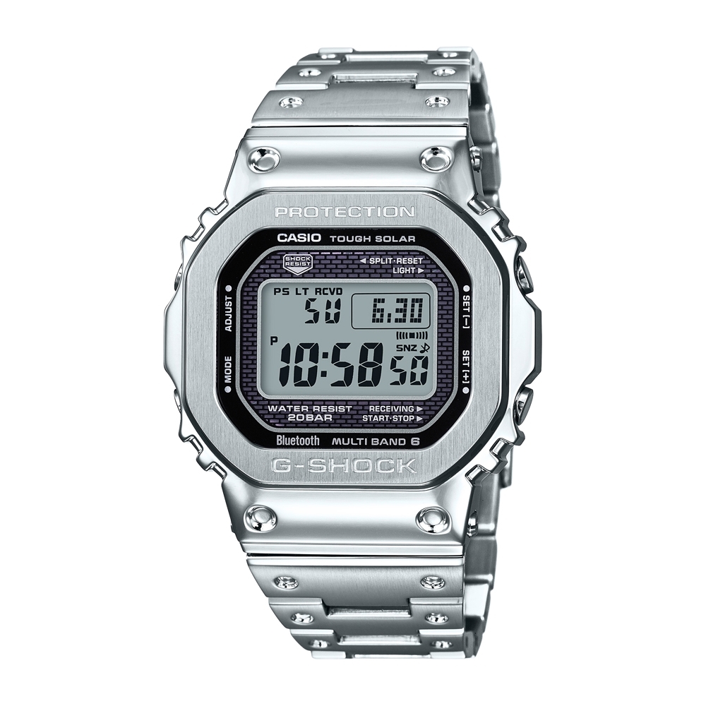 【CASIO 卡西歐】G-SHOCK電波藍牙電子錶GMW-B5000D-1(銀)
