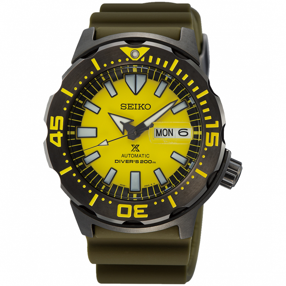 SEIKO 精工 Prospex yellow monster怪獸潛水機械錶-黃/42.4mm 4R36-08B0Y(SRPF35K1)