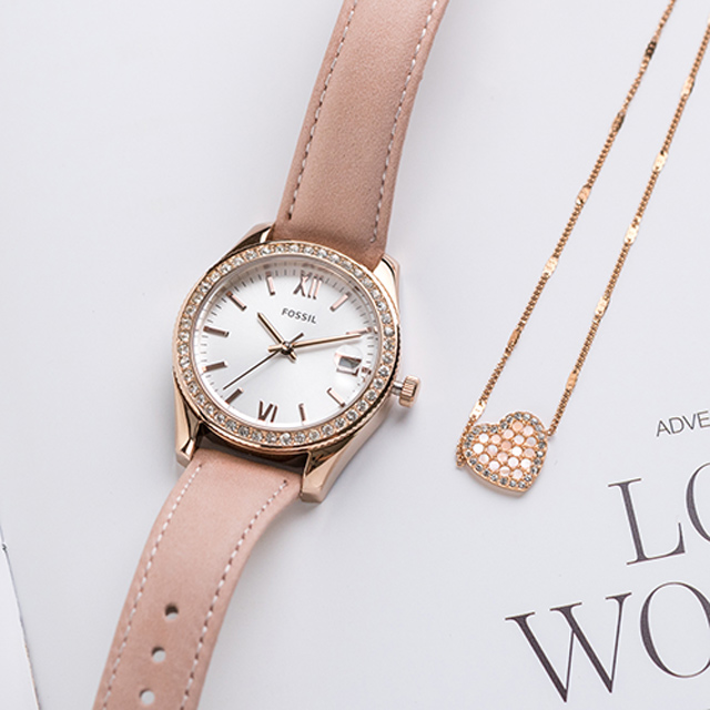 FOSSIL】粉紅愛心閃耀套組(ES4607SET 