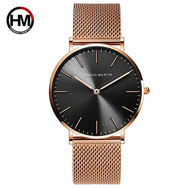 【HANNAH MARTIN】極簡良品無秒針設計腕錶-黑錶盤x玫瑰金刻度/40mm (HM-MX-H-WFF)