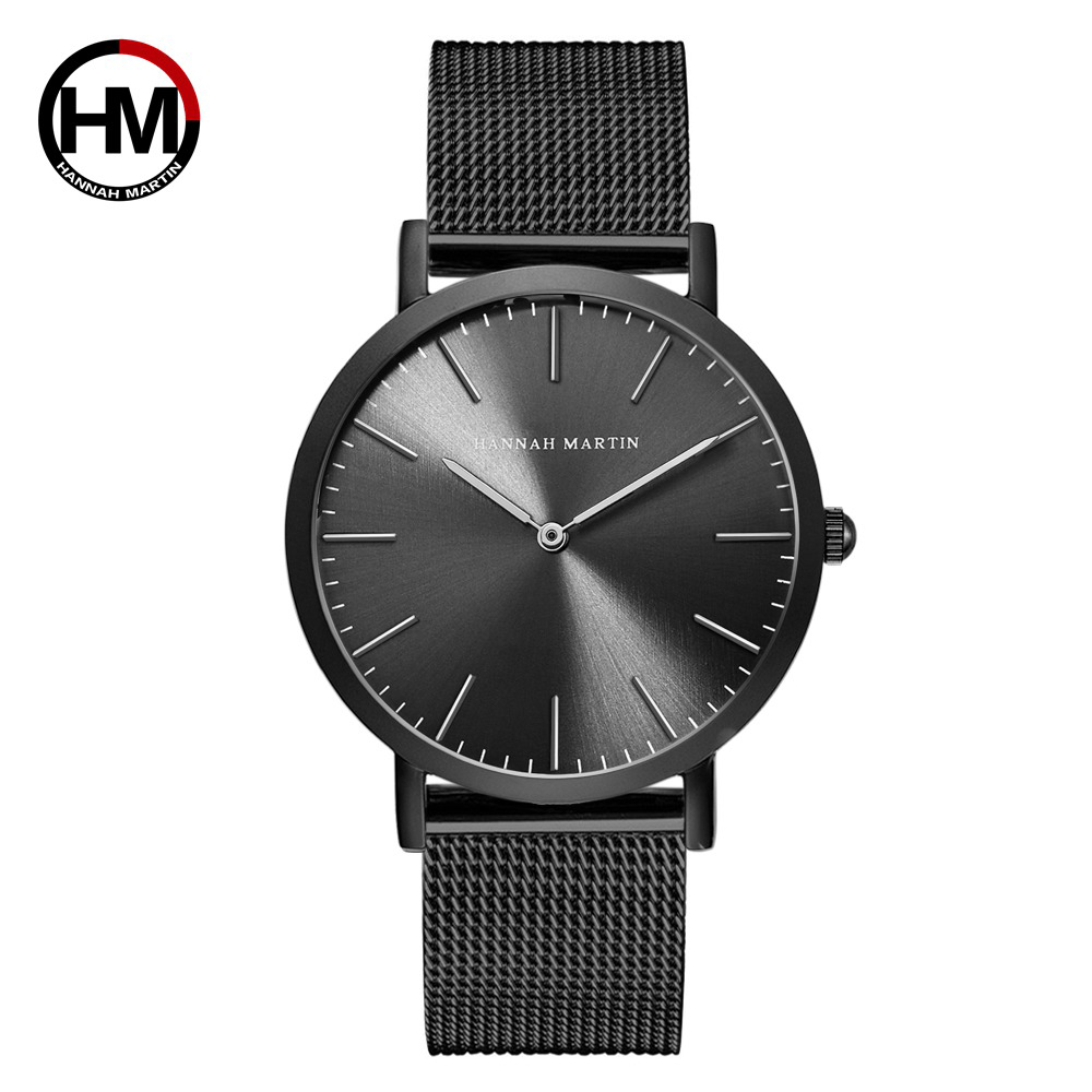 【HANNAH MARTIN】 極簡良品無秒針設計腕錶-黑錶盤x銀色刻度/40mm(HM-MX-H-WHH)