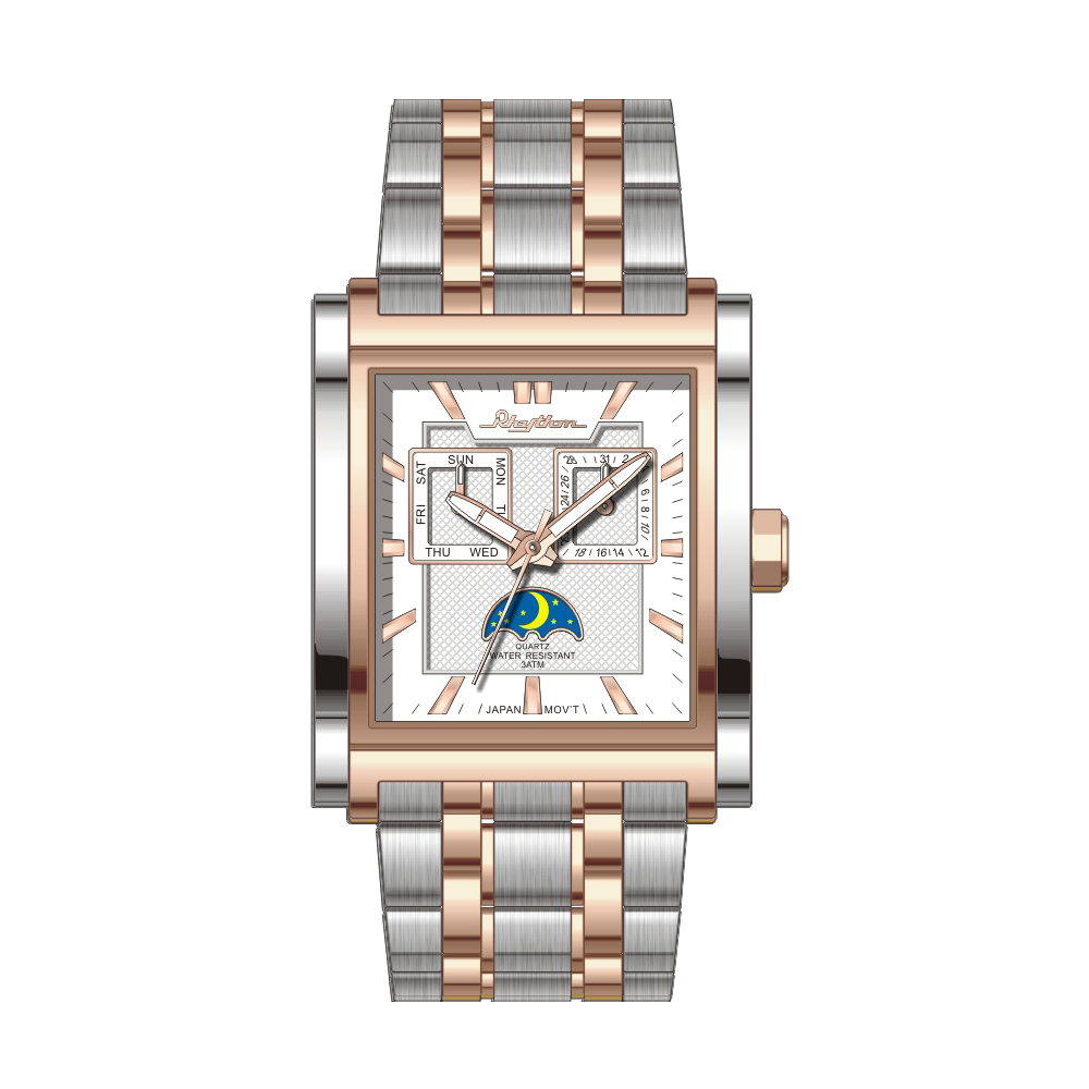 RHYTHM日本麗聲鐘 獨特方形氣質石英腕錶-白面玫瑰金/不鏽鋼錶帶